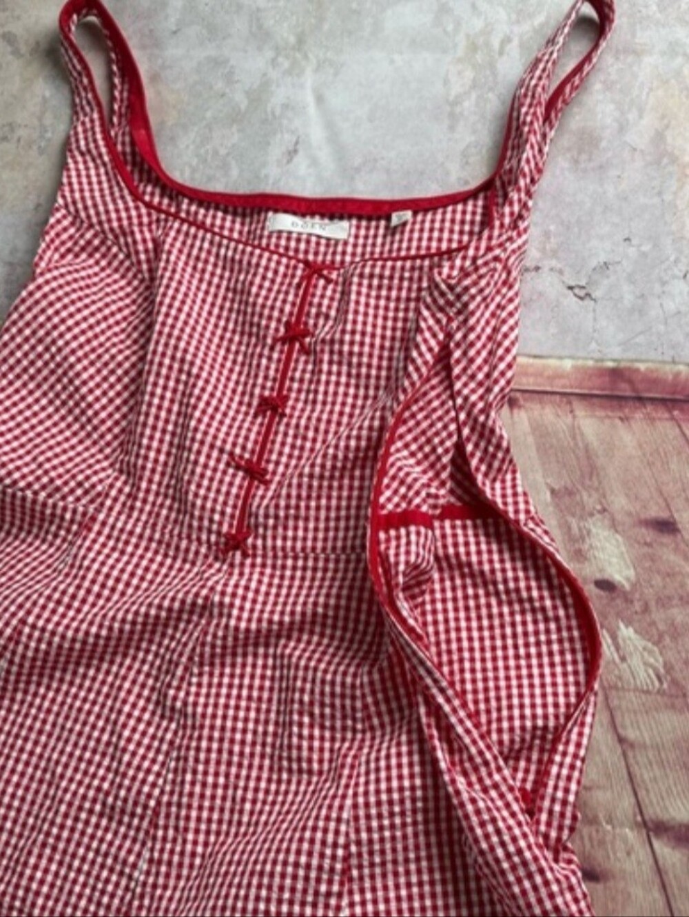 💵Doen Delaney Cotton Bow La Maddelena Red Gingham Maxi Dress Size Medium - Picture 3 of 7
